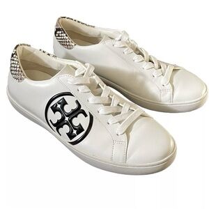 Tory Burch Leigh T-Logo Sneaker Calf Leather/ Stamped
Snake Printed Leather